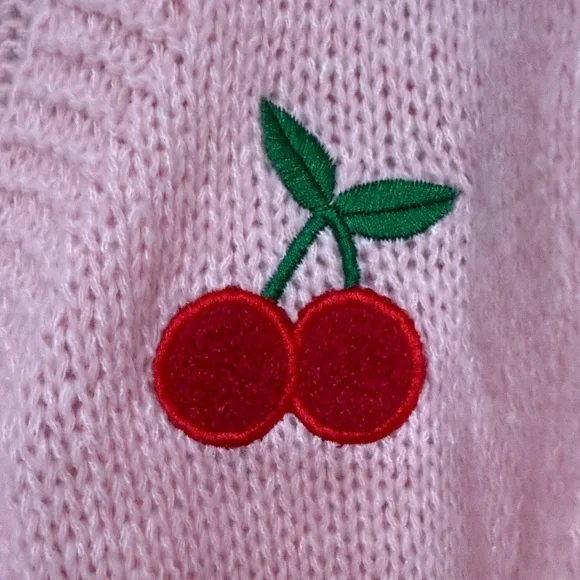 Chic Pink Cherry Knit Cardigan - Picture 3 of 3